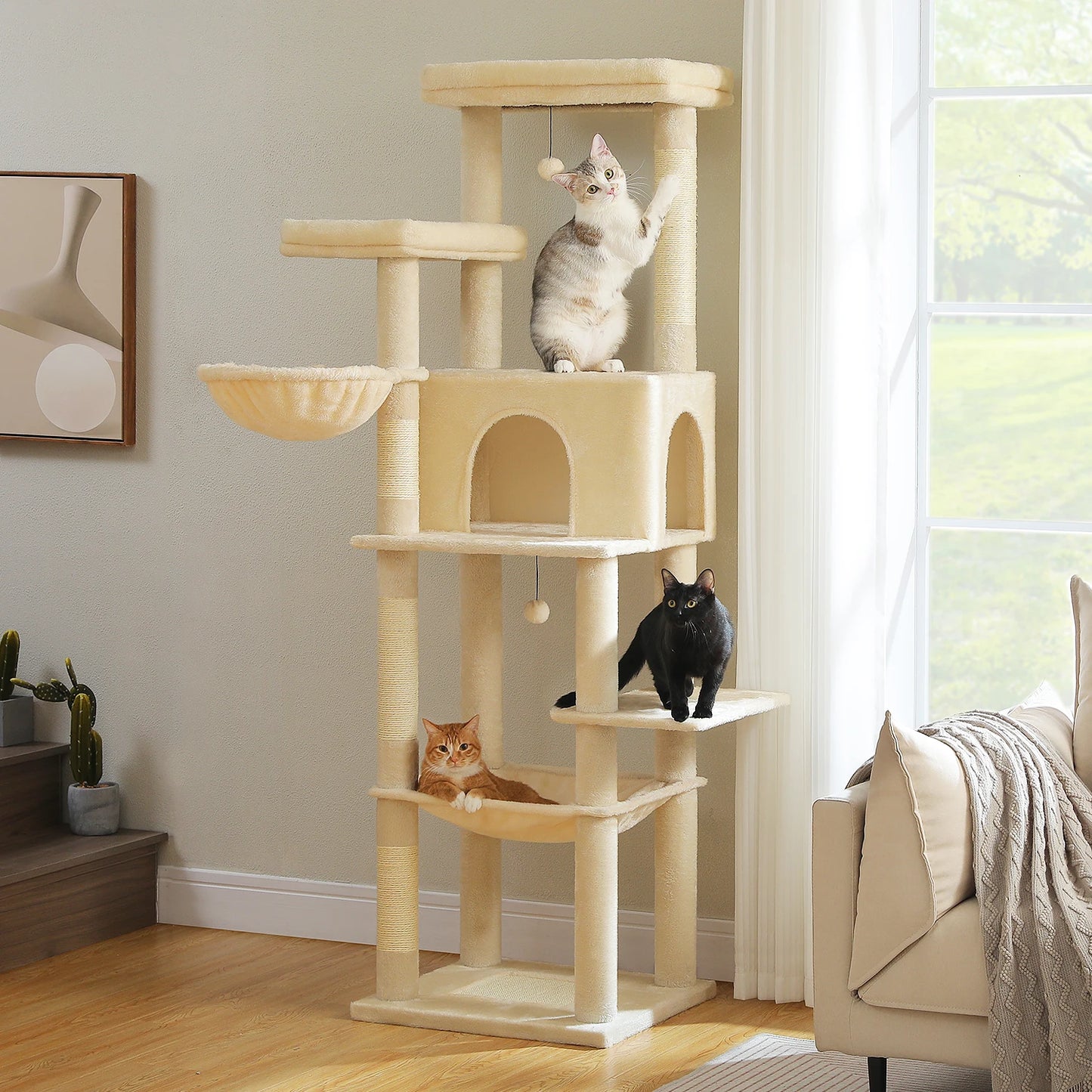 Multi-Level Indoor Cat Tree with Scratching Posts, Soft Hammock, and Spacious Condo - Ideal Cat Accessories and Toys
