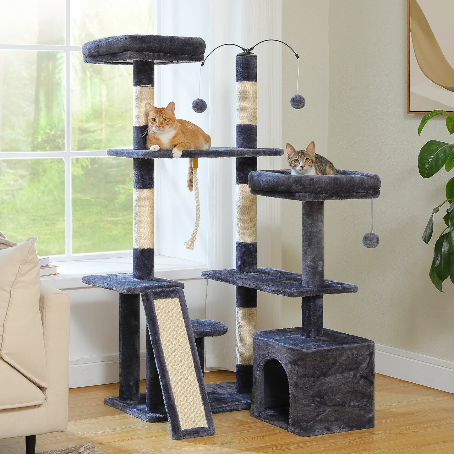 Multi-Level Cat Tree Tower with Sisal Scratching Posts and Plush Perch - Spacious Indoor Cat Condo and Scratching Solution