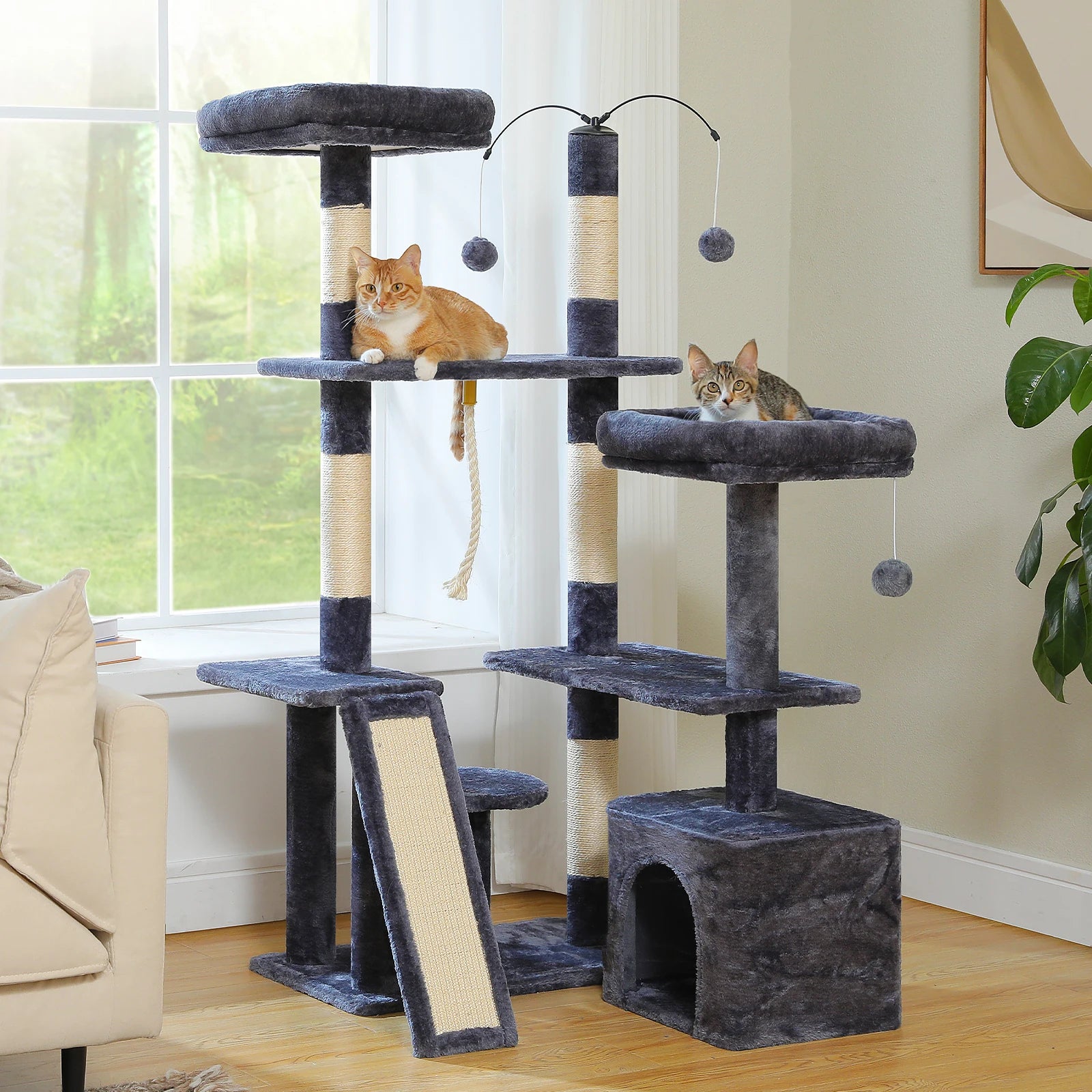 Multi-Level Cat Tree Tower with Sisal Scratching Posts and Plush Perch - Spacious Indoor Cat Condo and Scratching Solution
