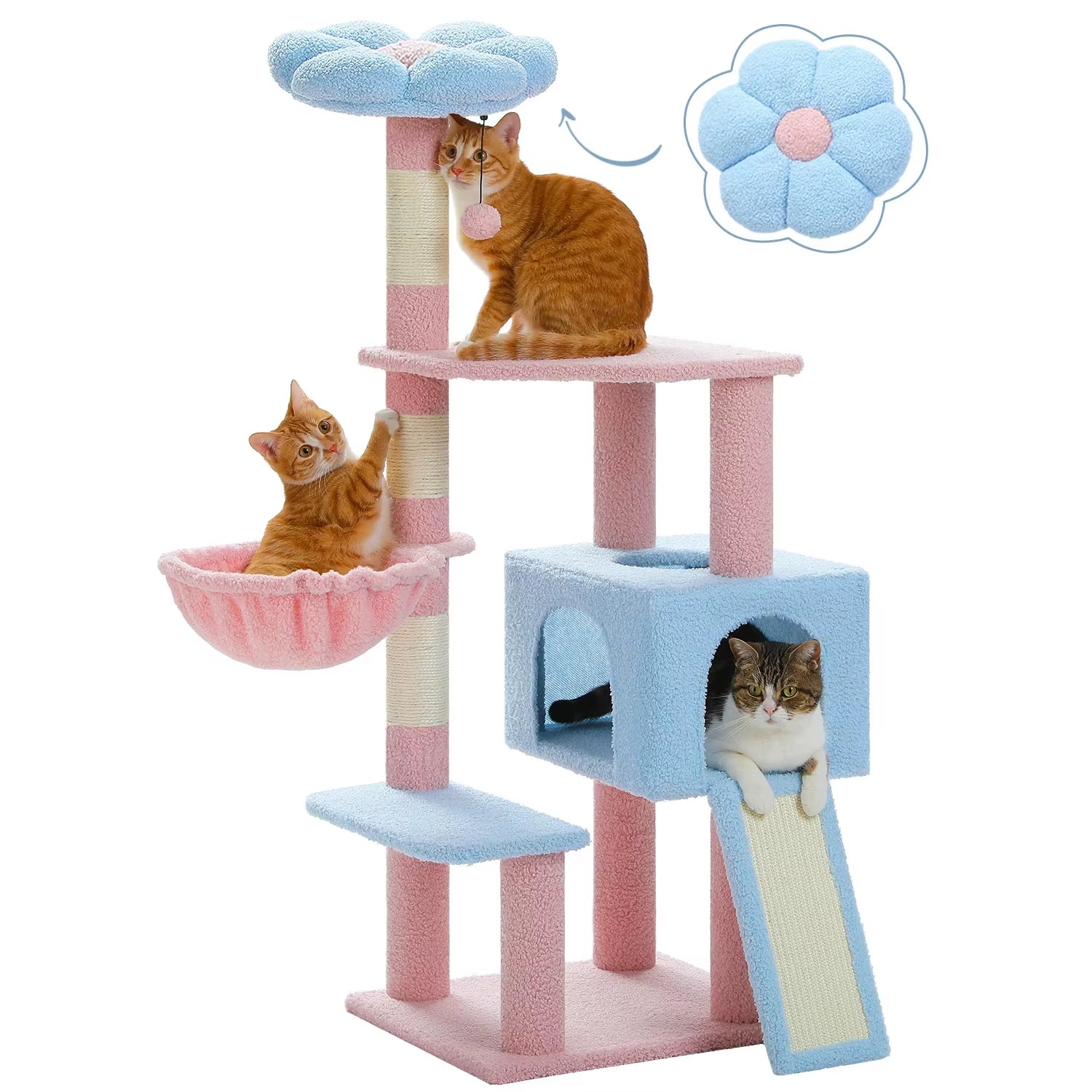 Multi-Level Cat Tree with Sisal Scratching Posts, Hammock, Ramp, Top Perch, and Condo for Indoor Use