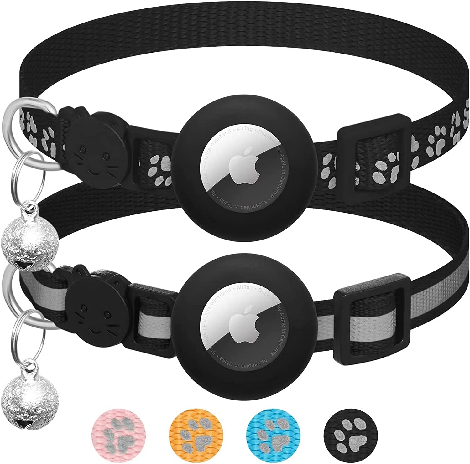 2-Pack Reflective Cat Collars – AirTag Holder & Safety Buckle