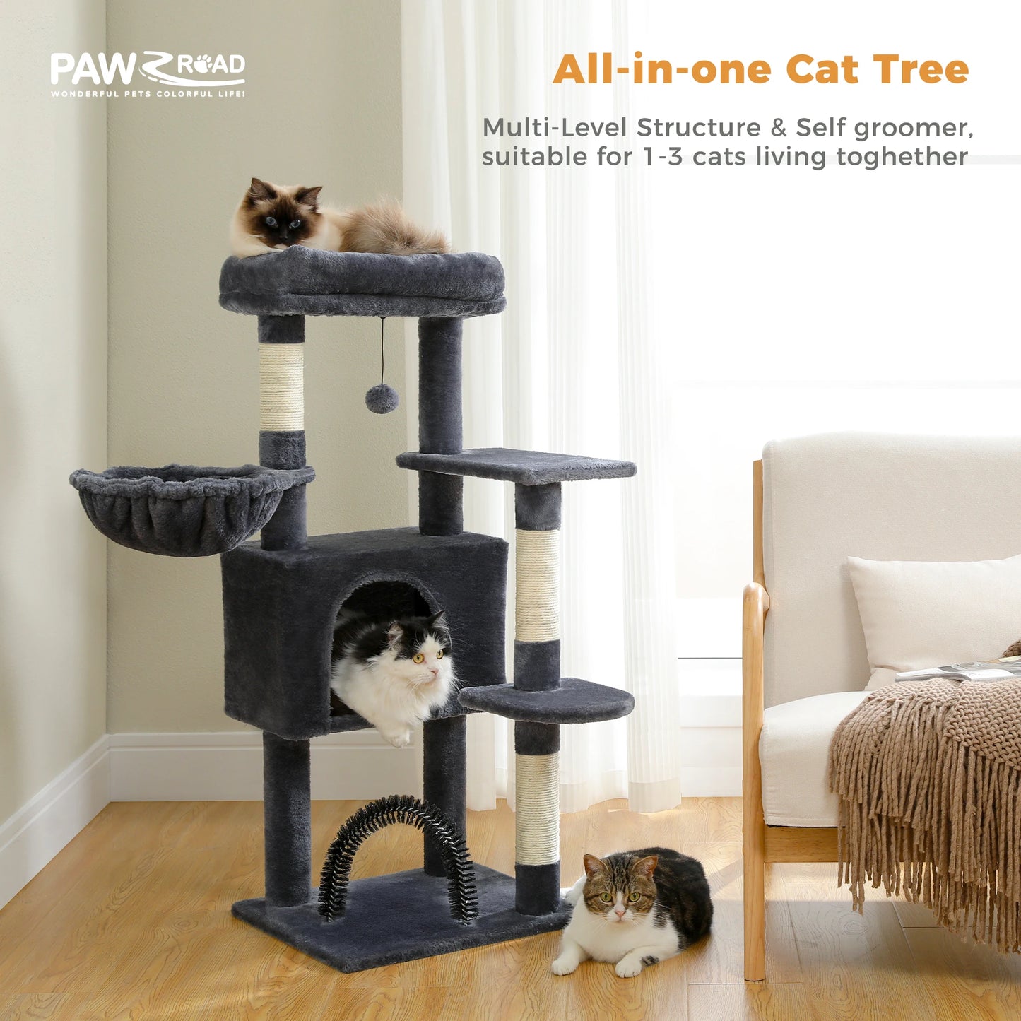 Multi-Level Cat Tree Tower with Sisal Scratching Posts and Plush Perch - Spacious Indoor Cat Condo and Scratching Solution
