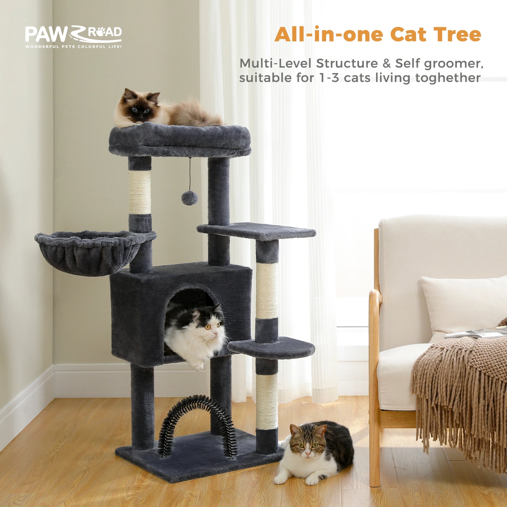 Multi-Level Cat Tree Tower with Sisal Scratching Posts and Plush Perch - Spacious Indoor Cat Condo and Scratching Solution