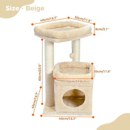 Elegant Cat Tower with Natural Sisal Scratching Posts - Cozy Indoor Cat Condo and Scratching Accessories for Kittens