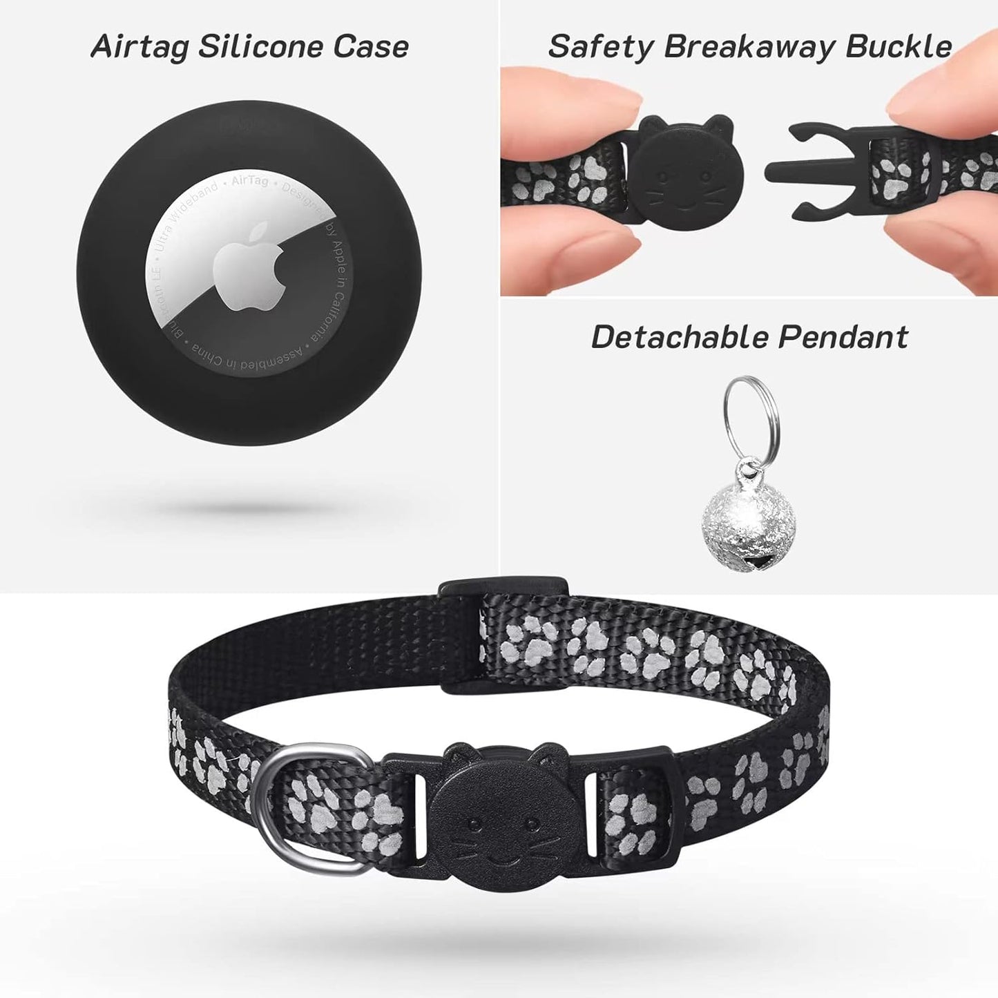 2-Pack Reflective Cat Collars – AirTag Holder & Safety Buckle