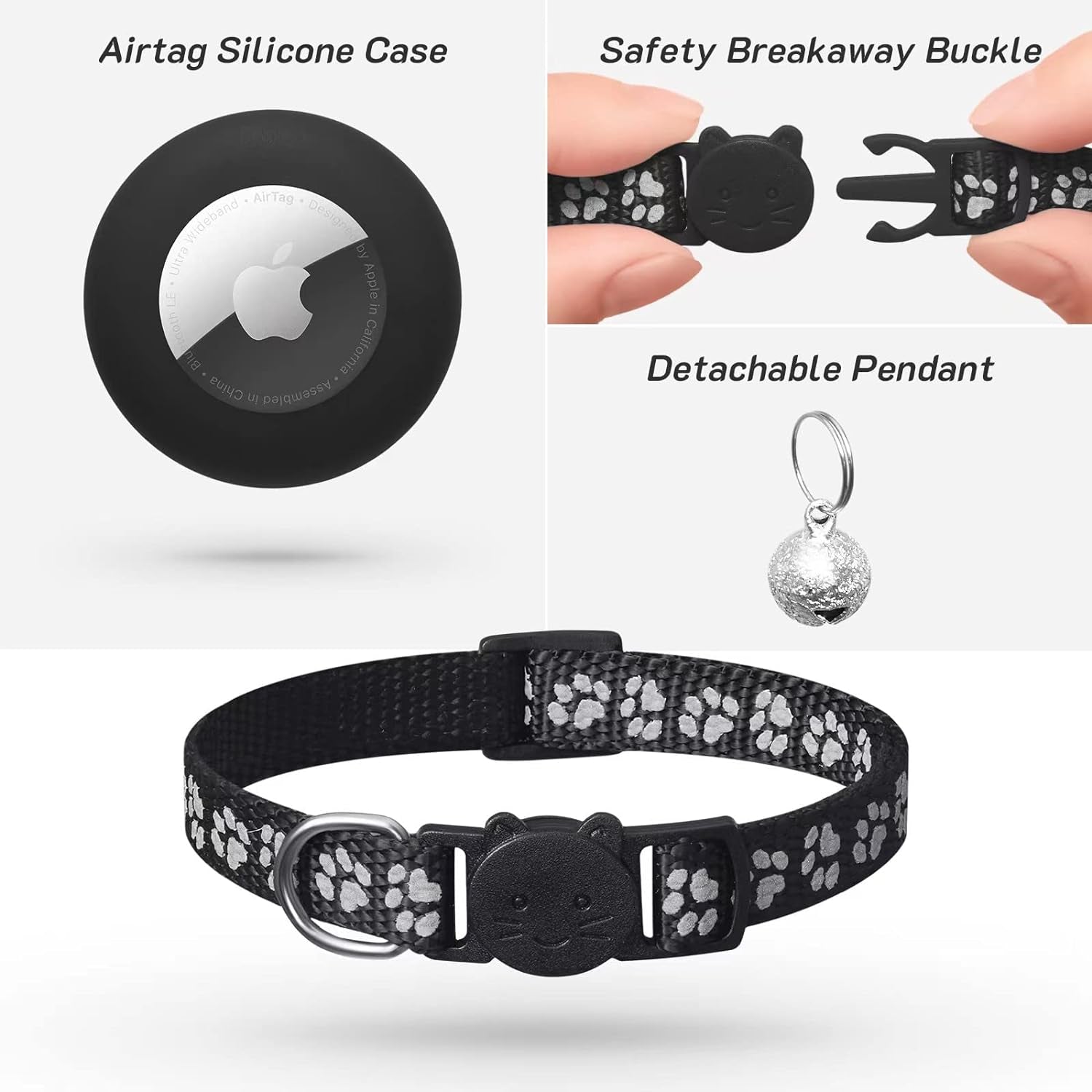 2-Pack Reflective Cat Collars – AirTag Holder & Safety Buckle