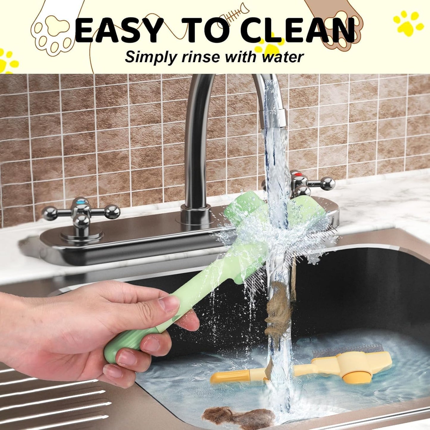 GentleGroom Cat Brush - Deshedding Comb with Rounded Metal Tips