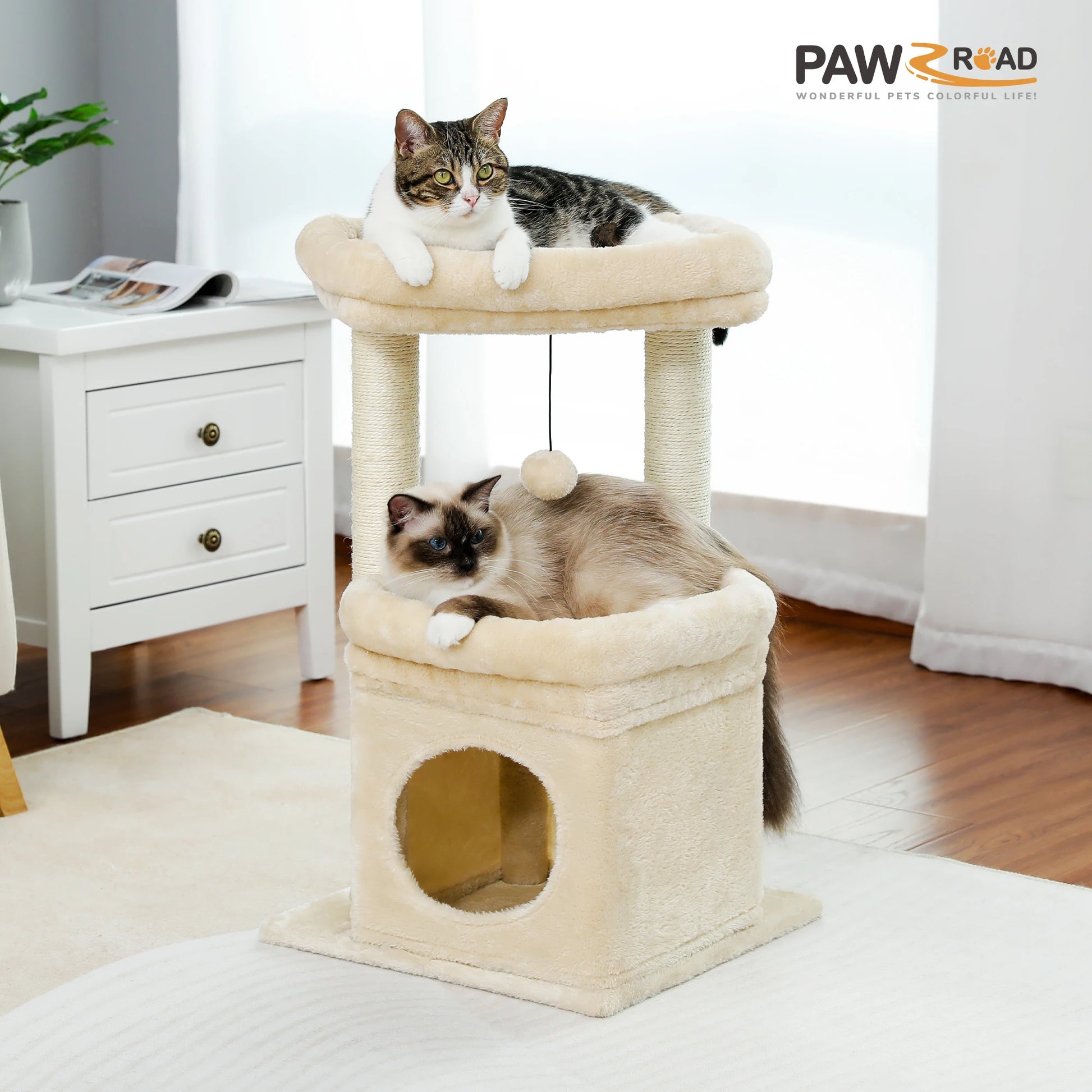 Elegant Cat Tower with Natural Sisal Scratching Posts - Cozy Indoor Cat Condo and Scratching Accessories for Kittens