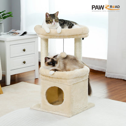 Elegant Cat Tower with Natural Sisal Scratching Posts - Cozy Indoor Cat Condo and Scratching Accessories for Kittens