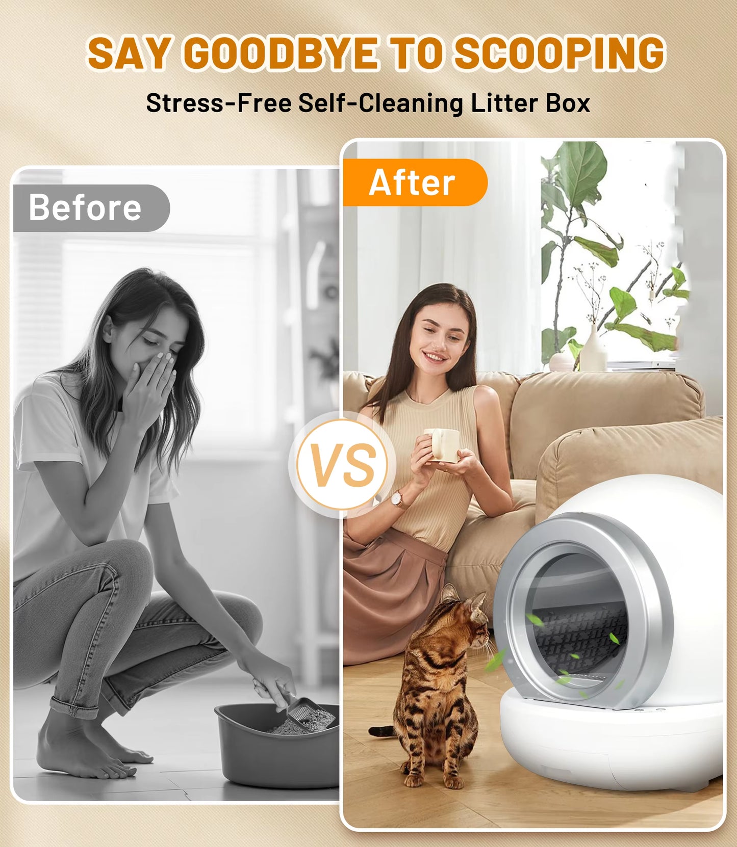 Smart Self-Cleaning Cat Litter Box 65L – App Control & Odor-Free