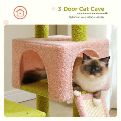 Multi-Level Cat Tree with Sisal Scratching Posts, Hammock, Ramp, Top Perch, and Condo for Indoor Use