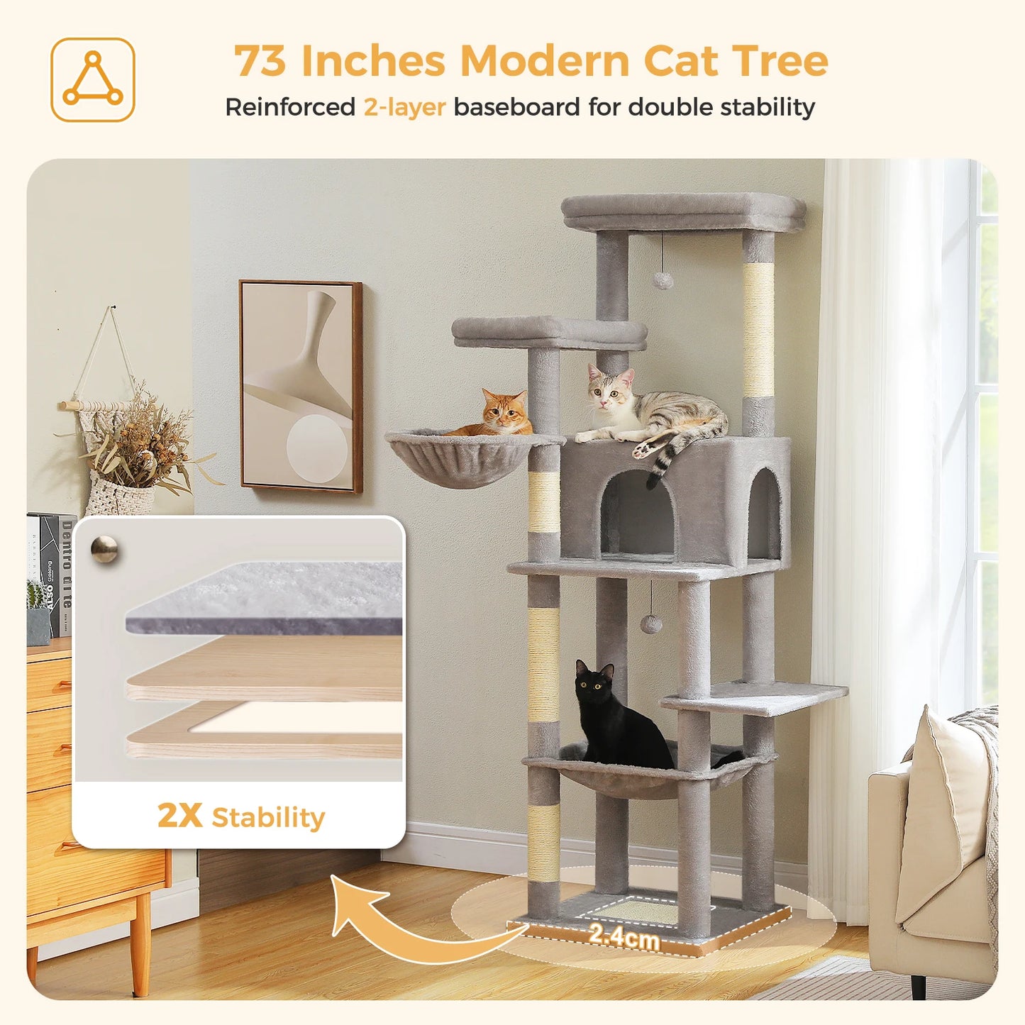 Multi-Level Indoor Cat Tree with Scratching Posts, Soft Hammock, and Spacious Condo - Ideal Cat Accessories and Toys