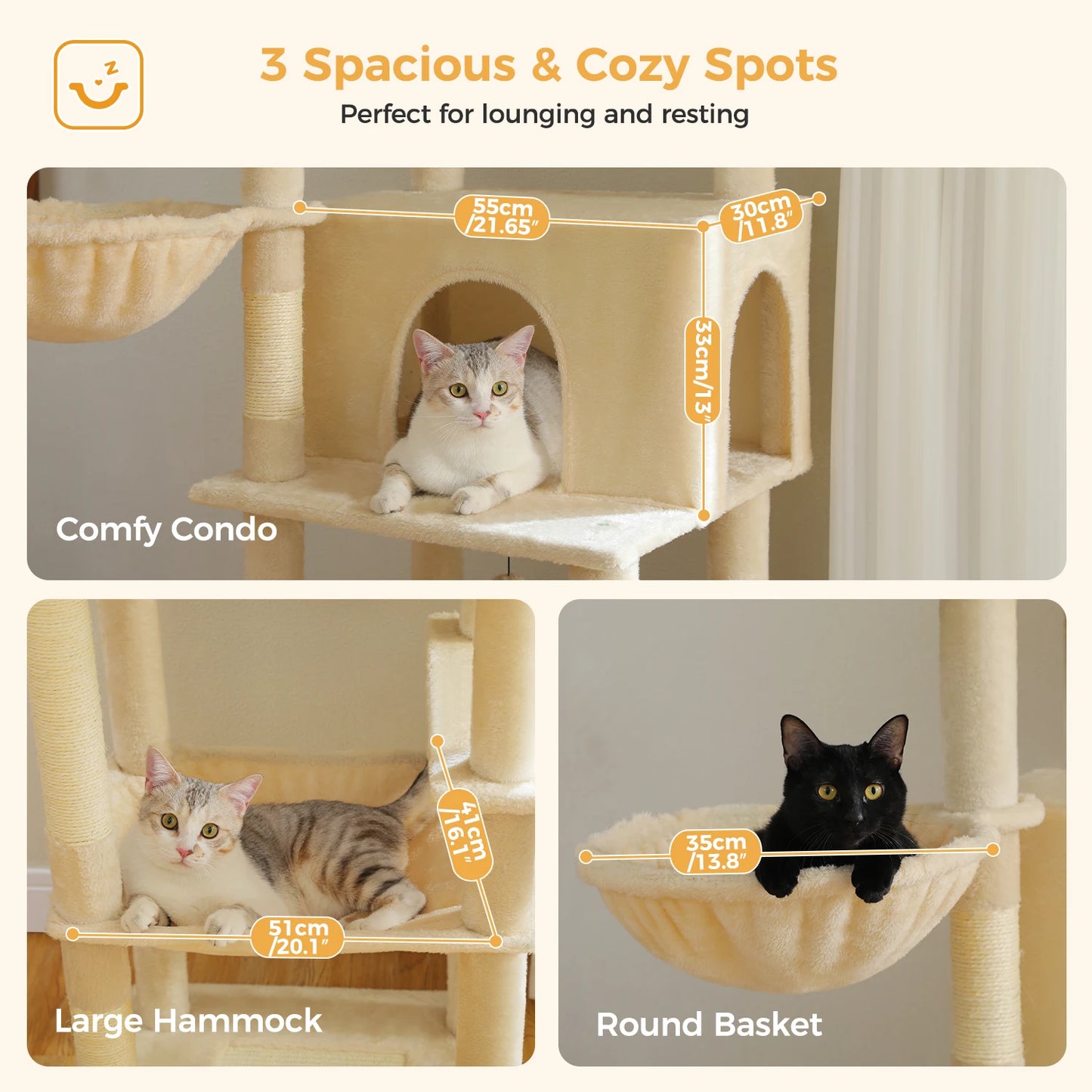 Multi-Level Indoor Cat Tree with Scratching Posts, Soft Hammock, and Spacious Condo - Ideal Cat Accessories and Toys