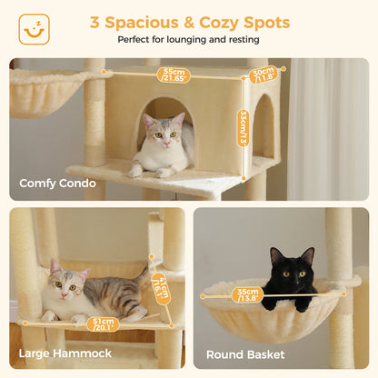 Multi-Level Indoor Cat Tree with Scratching Posts, Soft Hammock, and Spacious Condo - Ideal Cat Accessories and Toys