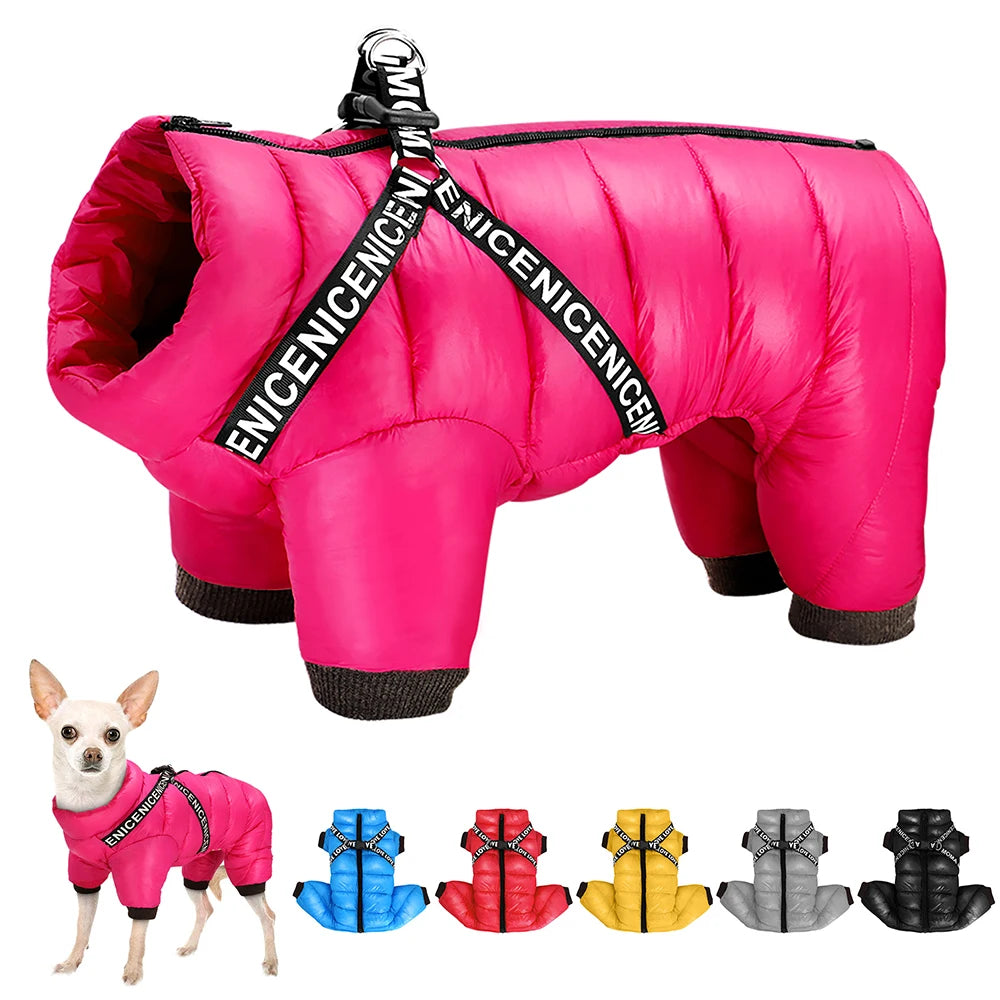 Winter Dog Clothes Super Warm Pet Dog Jacket Coat with Harness Waterproof Puppy Clothing Hoodies for Small Medium Dogs Outfit