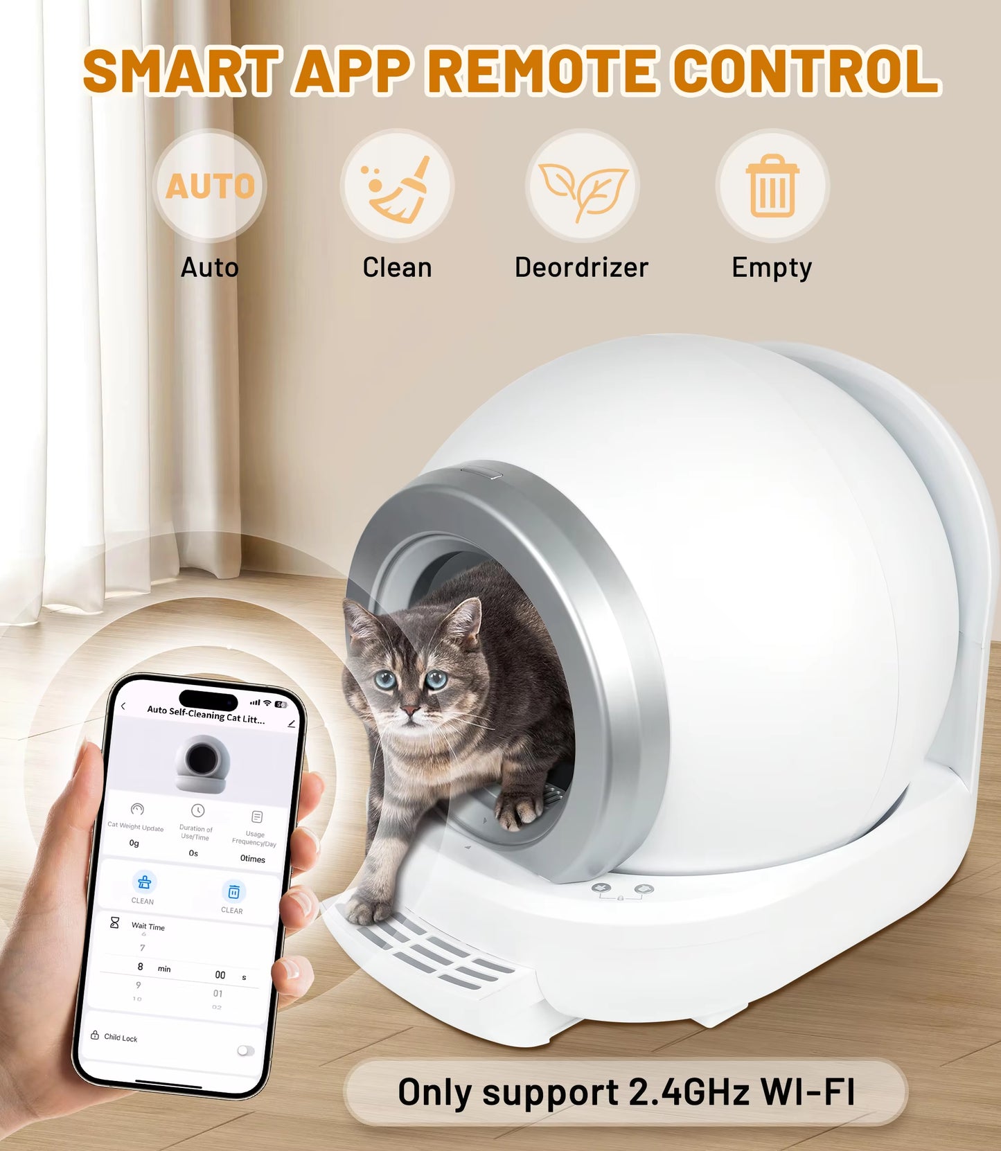 Smart Self-Cleaning Cat Litter Box 65L – App Control & Odor-Free