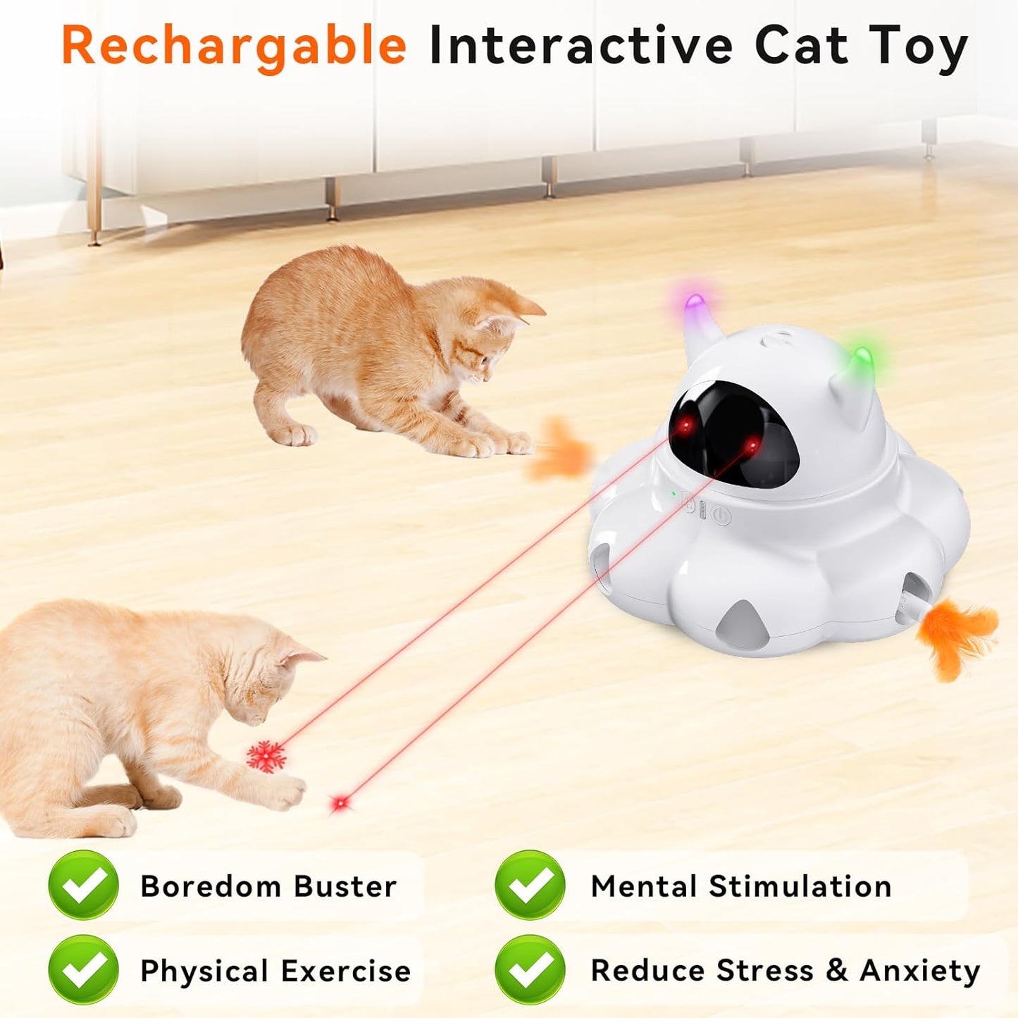Whisker Wonder 2-in-1 Interactive Cat Toy - Auto-Moving Feather & Laser