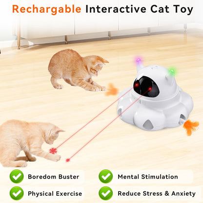 Whisker Wonder 2-in-1 Interactive Cat Toy - Auto-Moving Feather & Laser