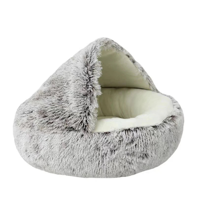 Premium Plush Round Cat and Dog Bed with Cover - Cozy Sleeping Nest for Small Pets