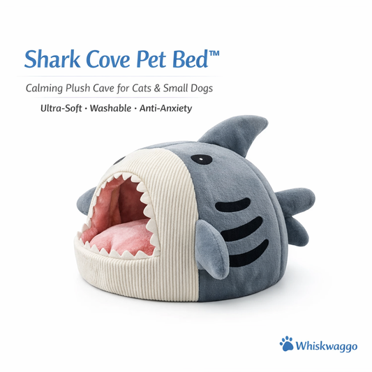 Shark Cove Pet Bed™ – Calming Plush Cave for Cats & Small Dogs