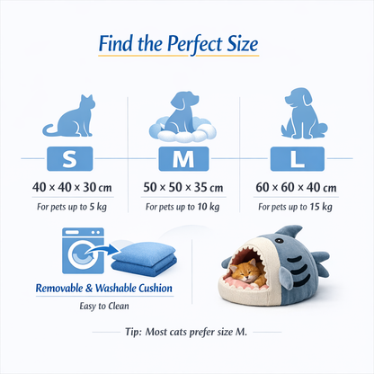 Shark Cove Pet Bed™ – Calming Plush Cave for Cats & Small Dogs